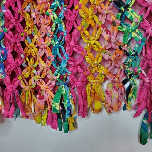 Sandy Starkman Jacket Size Small Women Pink Knotted Weave Fringe Boho India - Picture 7 of 12